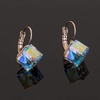 image:imageEVEVIC Austrian Crystal Cube Drop Leverback Earrings for Women  14K Rose GoldPlated HypoallergenicGeometric Cube EarringsCrystal Dangle StyleSecure Leverback ClosureGift for WomenAurora Boreali