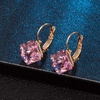 image:imageEVEVIC Austrian Crystal Cube Drop Leverback Earrings for Women  14K Rose GoldPlated HypoallergenicGeometric Cube EarringsCrystal Dangle StyleSecure Leverback ClosureGift for WomenPink