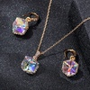 image:imageEVEVIC Austrian Crystal Cube Pendant Necklace and Earrings Set for Women  14K GoldPlated FinishMatching Jewelry SetGeometric Cube PendantCrystal Dangle EarringsJewelry GiftAurora Borealis