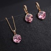 image:imageEVEVIC Austrian Crystal Cube Pendant Necklace and Earrings Set for Women  14K GoldPlated FinishMatching Jewelry SetGeometric Cube PendantCrystal Dangle EarringsJewelry GiftPink Crystal Rose Goldtone