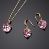 image:imageEVEVIC Austrian Crystal Cube Pendant Necklace and Earrings Set for Women  14K GoldPlated FinishMatching Jewelry SetGeometric Cube PendantCrystal Dangle EarringsJewelry GiftPink Crystal Rose Goldtone