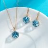 image:imageEVEVIC Austrian Crystal Cube Pendant Necklace and Earrings Set for Women  14K GoldPlated FinishMatching Jewelry SetGeometric Cube PendantCrystal Dangle EarringsJewelry GiftAquamarine Crystal Rose Goldtone