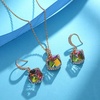image:imageEVEVIC Austrian Crystal Cube Pendant Necklace and Earrings Set for Women  14K GoldPlated FinishMatching Jewelry SetGeometric Cube PendantCrystal Dangle EarringsJewelry GiftRainbow Crystal Rose Goldtone