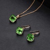 image:imageEVEVIC Austrian Crystal Cube Pendant Necklace and Earrings Set for Women  14K GoldPlated FinishMatching Jewelry SetGeometric Cube PendantCrystal Dangle EarringsJewelry GiftGreen Crystal Rose Goldtone