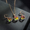 image:imageEVEVIC Austrian Crystal Cube Pendant Necklace and Earrings Set for Women  14K GoldPlated FinishMatching Jewelry SetGeometric Cube PendantCrystal Dangle EarringsJewelry GiftRainbow Crystal Rose Goldtone