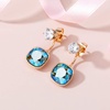 image:imageEVEVIC Austrian Crystal Earring Jackets for Women Square Drop Earrings  2In1 Front Back Earrings Square Crystal Drop Round Stud Top 14K GoldPlated Finish Wedding Guest And Dinner WearAurora Green