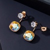 image:imageEVEVIC Austrian Crystal Earring Jackets for Women Square Drop Earrings  2In1 Front Back Earrings Square Crystal Drop Round Stud Top 14K GoldPlated Finish Wedding Guest And Dinner WearYellowGolden