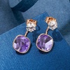 image:imageEVEVIC Austrian Crystal Earring Jackets for Women Square Drop Earrings  2In1 Front Back Earrings Square Crystal Drop Round Stud Top 14K GoldPlated Finish Wedding Guest And Dinner WearTanzanite