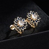 image:imageEVEVIC Austrian Crystal Flower Clip on Earrings for Women Trendy14K Gold Plated Hypoallergenic Non Pierced Sunflower Earrings Jewelry GiftBlue