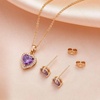 image:imageEVEVIC Austrian Crystal Halo Heart Pendant Necklace Earrings for Women 14K Gold Plated Hypoallergenic Jewelry SetTanzanite