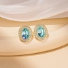 image:imageEVEVIC Austrian Crystal Halo Oval Stud Earrings for Women Trendy14k Gold Plated Hypoallergenic Earring Jewelry GiftAquamarine