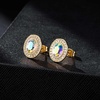 image:imageEVEVIC Austrian Crystal Halo Oval Stud Earrings for Women Trendy14k Gold Plated Hypoallergenic Earring Jewelry GiftAurora Borealis