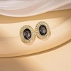 image:imageEVEVIC Austrian Crystal Halo Oval Stud Earrings for Women Trendy14k Gold Plated Hypoallergenic Earring Jewelry GiftGreyBlack