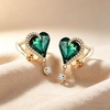 image:imageEVEVIC Austrian Crystal Heart Clip on Earrings for Women Trendy Halo Teardrop 14K Gold Plated Hypoallergenic Non Piercing Comfortable Jewelry GiftEmerald Green