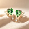 image:imageEVEVIC Austrian Crystal Heart Clip on Earrings for Women Trendy Halo Teardrop 14K Gold Plated Hypoallergenic Non Piercing Comfortable Jewelry GiftFern Green