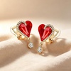 image:imageEVEVIC Austrian Crystal Heart Clip on Earrings for Women Trendy Halo Teardrop 14K Gold Plated Hypoallergenic Non Piercing Comfortable Jewelry GiftRed