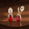 image:imageEVEVIC Austrian Crystal Oval Drop Clip On Earrings for Women Trendy 14K Gold Plated Hypoallergenic Non Piercing Dainty Fashion Earrings Comfortable Jewelry GiftRed
