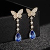 image:imageEVEVIC Austrian Crystal Teardrop Butterfly Dangle Stud Earrings for Women 14K Gold Plated Drop Earring Hypoallergenic Jewelry GiftsBermuda Blue