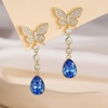 image:imageEVEVIC Austrian Crystal Teardrop Butterfly Dangle Stud Earrings for Women 14K Gold Plated Drop Earring Hypoallergenic Jewelry GiftsBermuda Blue