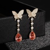 image:imageEVEVIC Austrian Crystal Teardrop Butterfly Dangle Stud Earrings for Women 14K Gold Plated Drop Earring Hypoallergenic Jewelry GiftsPadparadscha