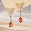 image:imageEVEVIC Austrian Crystal Teardrop Butterfly Dangle Stud Earrings for Women 14K Gold Plated Drop Earring Hypoallergenic Jewelry GiftsPadparadscha