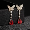 image:imageEVEVIC Austrian Crystal Teardrop Butterfly Dangle Stud Earrings for Women 14K Gold Plated Drop Earring Hypoallergenic Jewelry GiftsRed