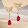 image:imageEVEVIC Austrian Crystal Teardrop Butterfly Dangle Stud Earrings for Women 14K Gold Plated Drop Earring Hypoallergenic Jewelry GiftsRed