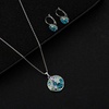 image:imageEVEVIC Austrian Crystals Round Disc Pendant Necklace Earrings for Women 14K Gold Plated Hypoallergenic Jewelry SetsBlue Green CrystalsSilvertone