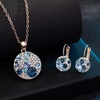 image:imageEVEVIC Austrian Crystals Round Disc Pendant Necklace Earrings for Women 14K Gold Plated Hypoallergenic Jewelry SetsBlue Main CrystalRose Goldtone