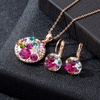 image:imageEVEVIC Austrian Crystals Round Disc Pendant Necklace Earrings for Women 14K Gold Plated Hypoallergenic Jewelry SetsRose Main CrystalRose Goldtone