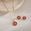 image:imageEVEVIC Daisy Flower Necklace Earrings Set for Women 18K Gold Plated Hypoallergenic Jewelry SetsRedGoldtone