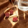 image:imageEVEVIC Enamel Rose Necklace and Earrings Jewelry Set for Women  14K Gold PlatedRose Represent Love Gratitude PridAdjustable Chain FitElegant Sets for Daily and Party WearGift BoxRed