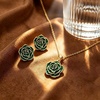 image:imageEVEVIC Enamel Rose Necklace and Earrings Jewelry Set for Women  14K Gold PlatedRose Represent Love Gratitude PridAdjustable Chain FitElegant Sets for Daily and Party WearGift BoxGreen