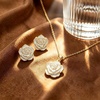 image:imageEVEVIC Enamel Rose Necklace and Earrings Jewelry Set for Women  14K Gold PlatedRose Represent Love Gratitude PridAdjustable Chain FitElegant Sets for Daily and Party WearGift BoxWhite
