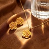 image:imageEVEVIC Enamel Rose Necklace and Earrings Jewelry Set for Women  14K Gold PlatedRose Represent Love Gratitude PridAdjustable Chain FitElegant Sets for Daily and Party WearGift BoxYellow