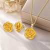 image:imageEVEVIC Enamel Rose Necklace and Earrings Jewelry Set for Women  14K Gold PlatedRose Represent Love Gratitude PridAdjustable Chain FitElegant Sets for Daily and Party WearGift BoxYellow