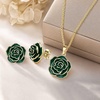 image:imageEVEVIC Enamel Rose Necklace and Earrings Jewelry Set for Women  14K Gold PlatedRose Represent Love Gratitude PridAdjustable Chain FitElegant Sets for Daily and Party WearGift BoxGreen