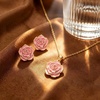 image:imageEVEVIC Enamel Rose Necklace and Earrings Jewelry Set for Women  14K Gold PlatedRose Represent Love Gratitude PridAdjustable Chain FitElegant Sets for Daily and Party WearGift BoxPink