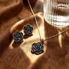 image:imageEVEVIC Enamel Rose Necklace and Earrings Jewelry Set for Women  14K Gold PlatedRose Represent Love Gratitude PridAdjustable Chain FitElegant Sets for Daily and Party WearGift BoxBlack