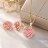 image:imageEVEVIC Enamel Rose Necklace and Earrings Jewelry Set for Women  14K Gold PlatedRose Represent Love Gratitude PridAdjustable Chain FitElegant Sets for Daily and Party WearGift BoxPink