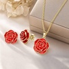 image:imageEVEVIC Enamel Rose Necklace and Earrings Jewelry Set for Women  14K Gold PlatedRose Represent Love Gratitude PridAdjustable Chain FitElegant Sets for Daily and Party WearGift BoxRed
