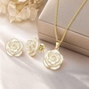 image:imageEVEVIC Enamel Rose Necklace and Earrings Jewelry Set for Women  14K Gold PlatedRose Represent Love Gratitude PridAdjustable Chain FitElegant Sets for Daily and Party WearGift BoxWhite