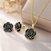 image:imageEVEVIC Enamel Rose Necklace and Earrings Jewelry Set for Women  14K Gold PlatedRose Represent Love Gratitude PridAdjustable Chain FitElegant Sets for Daily and Party WearGift BoxBlack