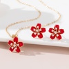 image:imageEVEVIC Fashion Cherry Blossom Necklace Earrings Set for Women 18K Gold Plated Hypoallergenic Sakura Flower Jewelry Set PinkRed
