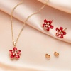 image:imageEVEVIC Fashion Cherry Blossom Necklace Earrings Set for Women 18K Gold Plated Hypoallergenic Sakura Flower Jewelry Set PinkRed