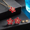 image:imageEVEVIC Fashion Cherry Blossom Necklace Earrings Set for Women 18K Gold Plated Hypoallergenic Sakura Flower Jewelry Set PinkRed