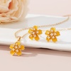 image:imageEVEVIC Fashion Cherry Blossom Necklace Earrings Set for Women 18K Gold Plated Hypoallergenic Sakura Flower Jewelry Set PinkYellow
