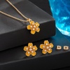 image:imageEVEVIC Fashion Cherry Blossom Necklace Earrings Set for Women 18K Gold Plated Hypoallergenic Sakura Flower Jewelry Set PinkYellow