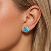image:imageEVEVIC Flower Austrian Crystal Cute Stud Earrings for Women  14K Gold PlatedFlower Crystal with Playful CharmSecure Butterfly BackLight Up Daily OutfitsGift Box IncludedTeal Blue