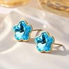 image:imageEVEVIC Flower Austrian Crystal Cute Stud Earrings for Women  14K Gold PlatedFlower Crystal with Playful CharmSecure Butterfly BackLight Up Daily OutfitsGift Box IncludedTeal Blue